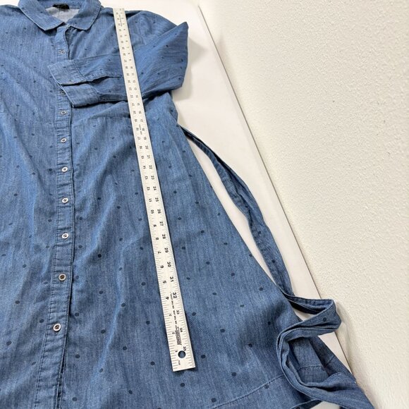Talbots Polka Dot Denim Shirt Dress Womens 16 Blue Cotton Belted 3/4 Sleeve - Picture 12 of 13